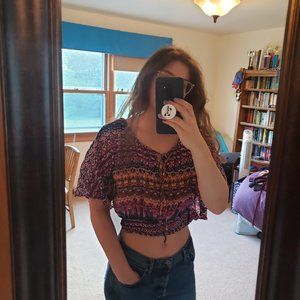 Multicolored Tie Poncho-Type Crop Top